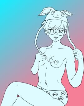 areolae eevee female glasses hat nipples noah_pokemom penny_(pokemon) pokeball pokemon pokemon_sv topless