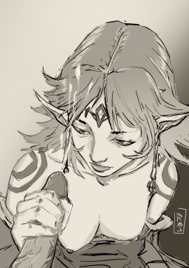 1girls black_and_white female handjob line_art princess_zelda rajdraw the_legend_of_zelda