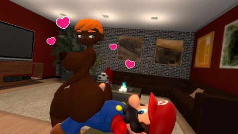 3d ass assjob big_ass_(female) big_ass_cheeks black_body breasts buttjob dark-skinned_female dark_skin female fully_naked heart human_meggy kaibernation light-skinned_male light_skin looking_pleasured male male/female mario mario_(series) meggy_spletzer naked_female nipples penis ponytail side_boobs smg4