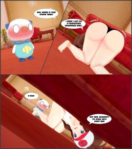 3d amanwithnoplan ass ass_awe big_ass blush embarrassed feet female hilda_(pokemon) huge_ass oshawott panties pokemon pokemon_(species) text thick_thighs underwear