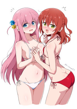 2girls absurd_res absurdres ass back-tie_bikini belly belly_button bikini bikini_bottom bikini_only bikini_top blue-eyed_female blue_eyes blush blush_lines blushing_at_viewer blushing_female bocchi_the_rock! breast_press breasts cleavage collarbone dock docking dot_nose eggman_(ni_tamagoex) elbows embarrassed embarrassed_female eyebrows_visible_through_hair female female_focus female_only fingernails fingers flat_belly flat_chest flat_chested front-tie_bikini front-tie_bikini_top front-tie_top gotou_hitori green-eyed_female green_eyes groin hair_between_eyes hair_ornament half_naked high_resolution high_school_student highres hourglass_figure kita_ikuyo large_breasts legs legs_together light-skinned_female light_skin long_hair looking_at_viewer nail nail_polish navel nervous nervous_face nervous_female nervous_smile open_mouth open_mouth_smile parted_lips petite petite_body petite_breasts petite_female pink-haired_female pink_eyebrows pink_fingernails pink_hair pink_nail pink_nail_polish ponytail pussy red-haired_female red_bikini red_bikini_bottom red_bikini_top red_hair red_string_bikini red_swimsuit red_swimwear school_girls schoolgirl shoulders shy shy_expression shy_smile side-tie_bikini side_ponytail sideboob simple_background skinny skinny_female skinny_waist slender_body slender_waist slim_female slim_waist small_breasts smile smiling smiling_at_viewer standing string_bikini swimsuit swimwear teenage_female teenager thick_ass thick_thighs thighs thin_waist tongue upper_body v-line white_background white_bikini white_bikini_bottom white_bikini_only white_bikini_top white_string_bikini white_swimsuit white_swimwear wide_hips yuri