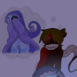 artist_request astro_(dandy's_world) behind_another black_tears blue_skin cuntboy dandy's_world green_hair hairy_pussy intersex leaf_hair lustful_gaze male male_only obscured_face partially_clothed partially_obscured_face puffy_nipples pussy red_skin scared_expression shy sprout_(dandy's_world) suggestive_look thinking_about_another vagina