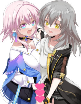 1boy 2girls alternate_version_available censored censored_penis clothed female grey_hair handholding heart_censor honkai:_star_rail honkai_(series) hoyoverse male march_7th_(honkai:_star_rail) penis pink_hair stelle_(honkai:_star_rail) tagme