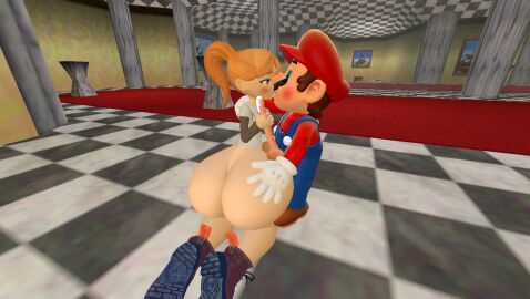 3d ass ass_grab big_ass blushing bottomless garry's_mod gmod grabbing_ass handjob human_meggy kaibernation kissing making_out male mario mario_(series) meggy_spletzer penis smg4 thin_penis