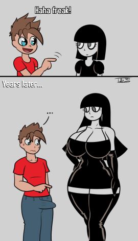 age_progression big_breasts big_thighs bigger_female breasts breasts_bigger_than_head comic erection female goth goth_girl goth_mommy gothic haha_uma_esquisita huge_breasts huge_thighs humor leather leather_clothing milf size_difference thick_thighs thighs tohilewd wide_hips