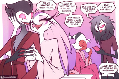 avian cheating cheating_wife comic_page cuckold dialogue english_dialogue english_text female helluva_boss imp male male/female marik_azemus34 moxxie_(helluva_boss) octavia_(helluva_boss) post-sex size_difference stella_(helluva_boss) stolas_(helluva_boss) straight text