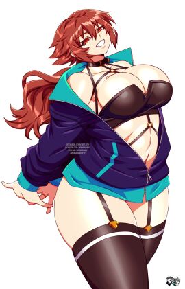 1girls abs bare_shoulders big_breasts breasts brown_eyes brown_hair clothed clothing color female female_focus female_only fit fit_female hi_res jadenkaiba large_breasts light-skinned_female light_skin long_hair looking_at_viewer muscles muscular muscular_female school_fight solo solo_female stockings tagme thick_thighs thunder_thighs thunderthighs yui_rakkuza