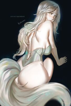 1girls ass back back_view big_ass big_butt crossbreed_priscilla dark_souls dragon_girl dragon_horns fat_ass female female_only fluffy_tail fromsoftware half_dragon horns huge_ass huge_butt large_ass large_thighs light-skinned_female light_skin pale-skinned_female pale_skin ragecndy royal royalty silver_hair tagme tail thick thick_ass white_hair