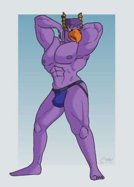 2d_animation abs animated anthro avian beak biceps big_muscles blinking brock_pearson bulge clothed clothing digital_media_(artwork) disney frame_by_frame hair hand_behind_head hip_sway horn jockstrap jockstrap_only krowbutt looking_away loop male male_only monsters_inc monsters_university mullet muscles muscular muscular_male muscular_thighs open_beak open_mouth pecs pixar purple_body purple_hair raised_arm seductive short_playtime simple_background smile solo topless underwear underwear_only