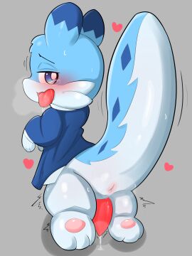 2024 absurd_res anthro anus ass blue_body blue_clothing blue_eyes blue_fur blue_markings blue_shirt blue_topwear blush bodily_fluids bottomless cheek_tuft chillet chillet_(palworld!_more_than_just_pals) clothed clothing digital_media_(artwork) drooling ear_markings erection facial_tuft fur genital_fluids genitals heart_symbol hi_res kneeling looking_back male mammal markings mieun motion_lines multicolored_body multicolored_fur mustelid narrowed_eyes open_mouth pal_(species) palworld palworld!_more_than_just_pals partially_clothed pawpads paws penis pocketpair precum presenting presenting_hindquarters raised_tail rear_view red_penis saliva school_uniform shirt shirt_only simple_background solo steam sweat sweater tail tapering_penis tears tongue tongue_out topwear topwear_only tuft two-tone_body two-tone_fur uniform