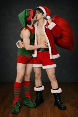 ai_assisted ai_generated cosplay elf elf_male joshua_(seventeen) kissing s.coups santa_boots santa_costume santa_hat seventeen tagme video