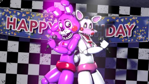 3d 4k animatronic breasts bunny bunny_ears bunny_girl checkered_background checkered_wall disboi215 duo female five_nights_at_freddy's five_nights_at_freddy's:_sister_location five_nights_at_freddy's_2 fnaf fox fox_ears fox_girl fox_tail green_eyes happy highres mangle_(fnaf) mic microphone pink_nipples pink_shorts purple_body purple_skin rabbit rabbit_tail red_lipstick red_nipples red_shorts robot rosy_cheeks sfm shiny_skin short_shorts shorts singing source_filmmaker toy_bonnet_(fnaf) white_body white_skin yellow_eyes