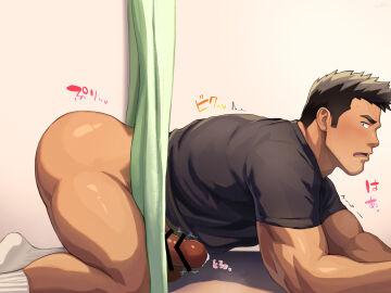 1boy all_fours ass ass_bigger_than_head ass_up bara beefy biceps big_ass big_penis black_eyes blush bottomless brown_hair bubble_butt censor_bar censored censored_penis clinic curtains dat_ass doctor_on_patient erection gay hi_res huge_ass looking_back male male_only manly mature_male muscles muscular muscular_arms muscular_ass muscular_male offscreen_character original original_character penis plump_ass pointless_censoring precum precum_drip retracted_foreskin round_ass sanpaku short_hair side_view small_pupils socks thick thick_ass thick_penis uncircumcised uncut yaoi zifu