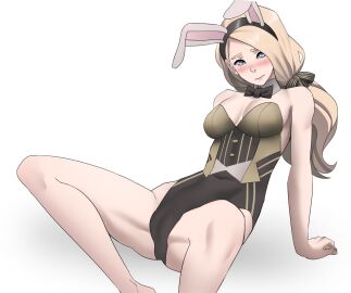 1girls alternate_costume armpits bare_arms bare_legs bare_shoulders blonde_hair blue_eyes blush breasts bunny_ears bunny_girl bunnysuit collarbone female female_only fire_emblem fire_emblem:_three_houses jourd4n legs leotard long_hair medium_breasts mercedes_von_martritz nintendo shoulders sideboob sitting solo spread_legs white_background