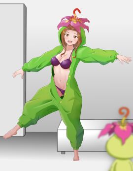 1girls barefoot breasts brown_eyes brown_hair digimon digimon_adventure digimon_adventure_tri. feet female hi_res highres light-skinned_female light_skin mimi_tachikawa omeka_gamma palmon panties toei_animation