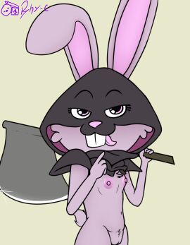 1girls 2d accurate_art_style bedroom_eyes breasts buckteeth cartoon cartoony digital_media_(artwork) eyebrows eyelashes female flat_background furry furry_female furry_only holding_axe holding_weapon hood lifting_robe looking_at_viewer pink_body pink_eyes pink_fur pink_hair pink_nipples png pussy rabbit rabbit_ears rabbit_girl rabbit_humanoid rabbit_tail rhy-c robe robe_only self_upload simple_background simple_shading small_breasts solo solo_female the_eggsecutioner tongue tongue_out uncensored watermark weapon_over_shoulder