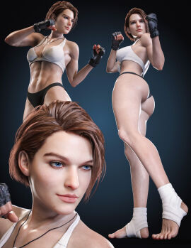 3d 3d_(artwork) 4k ass blue_eyes booty brunette daz3d daz_studio feet female fighter jill_valentine jill_valentine_(sasha_zotova) legs lewdfinity resident_evil resident_evil_3 resident_evil_3_remake toes