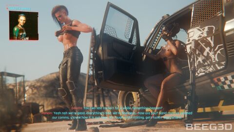 2girls 3d abs afro-native after_sex ass beeg3d belt boots boots_only breasts brown_skin cd_projekt_red cyberpunk_2077 dark-skinned_female dark_skin english_dialogue female female_only hair_bun interracial lesbian_sex light-skinned_female light_skin nude nude_female outdoors panam_palmer sand straps sweat sweaty_body topless topless_female v_(cyberpunk_2077) valerie_(cyberpunk_2077) yuri