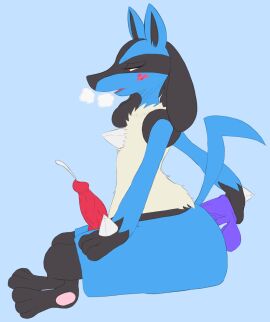 2017 anal anal_masturbation anal_sex animal_genitalia animal_penis anthro ass big_ass big_butt big_penis black_body black_fur black_nose blue_body blue_ears blue_fur blue_tail blush canine_genitalia canine_penis chest_spike digital_media_(artwork) dildo dildo_in_ass dildo_insertion fur gay gay_anal gay_sex generation_4_pokemon genitals hand_on_leg hand_on_own_leg holding_dildo holding_object holding_sex_toy homosexual homosexual_male homosexual_sex knot looking_pleasured lucario male male/male male_only male_penetrated male_penetrating male_penetrating_male masturbation multicolored_body multicolored_fur narrowed_eyes nintendo object_in_ass penetration penis pokemon pokemon_(species) red_eyes roccorox sex_toy sex_toy_in_ass sex_toy_insertion side_view sitting solo spikes spikes_(anatomy) tail tan_body tan_fur thick_thighs tongue vein veiny_penis yaoi