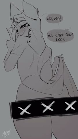 alastor_(hazbin_hotel) animated ass big_ass big_butt censor_bar censored clothed clothing clothing_lift demon eyeliner fingers hazbin_hotel makeup male mer0mer0 short_playtime solo solo_male tail tail_motion tailwag thick_thighs