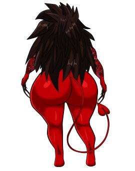 ass black_hair butt demon demon_girl demon_tail female gahzra hips huge_ass huge_butt japanese long_hair naked naked_female nude nude_female oni red-skinned_female red_skin simple_background thick_thighs thighs white_background wide_hips