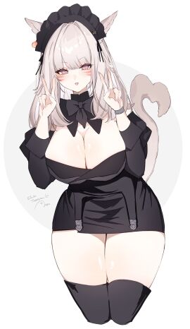 1girls 2025 animal_ears anoyode bare_thighs big_ass breasts clothed cute double_v female female_only final_fantasy final_fantasy_xiv grey_hair hi_res miqo'te open_mouth pink_eyes simple_shading solo tail thick_thighs thighs v white_background white_hair white_skin