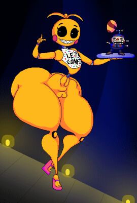 1boy 1girls ass ass_bigger_than_head ass_focus balloon_boy_(fnaf) bib bottom_heavy bottomless chica female female_only five_nights_at_freddy's five_nights_at_freddy's_2 full_body heels high_heels hyper-thin_waist hyper_ass keelgabeytheart male nude pussy robot robot_girl smile teasing thick_thighs toy_chica_(fnaf) wasp_waist