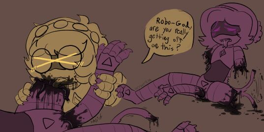 2d dismemberment english_text female female_only gore guro humanoid licking_wound murder_drones mutilation pussy robot robot_humanoid screen_face text uzi_(murder_drones) v_(murder_drones) vaginal_penetration vuzi wound wounded wywyrm yuri