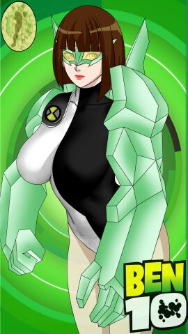 1girls 2024 2d 2d_(artwork) ben_10 ben_tennyson black_lipstick bob_cut brown_hair corruption crystal crystal_body diamondhead female female_ben gender_transformation heroine light-skinned_female light_skin looking_at_viewer maudxie mtf_transformation petrosapien powers questionable rule_63 sfw short_hair species_transformation subsapien_(ben_10) tinted_eyewear transformation visor yellow-tinted_eyewear