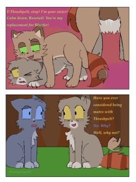 abstract_background blue_fur bluestar_(warriors) blush brother_and_sister comic cum cum_in_pussy cum_inside english_text female feral feral_on_feral feral_penetrated feral_penetrating forest grey_fur half-siblings incest original pussy red_fur rosetail_(warriors) thrushpelt_(warriors) warriors_(book_series) warriors_(cats)