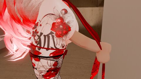 1boy 3d anal anal_masturbation crossdressing dildo femboy fishnets fox_boy fox_ears girly glowing_tattoo male sex_toy standing tattoo three-tone_hair trap twink vrchat vrchat_avatar