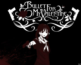 black_background black_eyes black_hair blood_on_clothes blood_on_face blood_on_hands blood_splatter bullet_for_my_valentine de-jay female firing flower gun holding holding_gun holding_weapon looking_at_another neckerchief open_mouth original red_flower red_rose rose school_uniform short_hair short_sleeves short_twintails twintails weapon