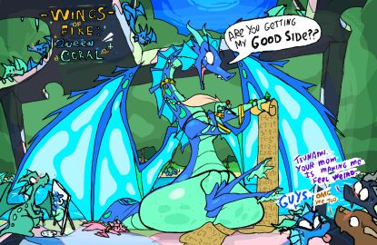 animated anthro ass big_ass big_butt clay_(wof) coral_(wof) dialogue dragon dragon_girl dragon_horns dragon_tail female roksim size_difference starflight_(wof) tsunami_(wof) wings_of_fire