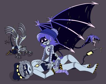 1boy 2d 2girls beanie claws closed_eyes cowgirl_position disassembly_drone duo female foot_fetish_with_legwear glitch_productions grey_hair hazard_stripes humanoid humanoid_female humanoid_male machine male male/female murder_drones n_(murder_drones) open_mouth penetration penis pubic_hair purple_eyes purple_hair pussy riding riding_penis robot robot_boy robot_girl robot_humanoid robot_penis screen_face tail tailed_humanoid torn_wings uzi_(murder_drones) v_(murder_drones) vaginal_penetration wings worker_drone wywyrm yellow_eyes