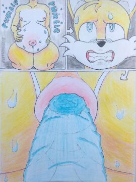1boy 2025 anal_jelly anthro anus ass big_ass bodily_fluids canid canine colored_feces comic detailed english_text excessive_feces feces femboy ferrumbunny fox front_view furry furry_male furry_only graphite_(artwork) hi_res inside kneeling looking_up male male_only mammal navel pain puffy_anus rear_view scat sega solo solo_focus solo_male sonic_(series) sonic_the_hedgehog_(series) sweat tail tails_the_fox tears teeth text thick_thighs traditional_media_(artwork) unusual_feces wide_hips