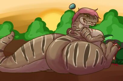 female lying monster_girl pink_hair sharp_teeth solo teeth