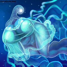anthro areola big_breasts breasts cnidarian elden_ring elden_ring_nightreign faceless faceless_character faceless_female female fromsoftware genitals glowing glowing_areola glowing_nipples hand_on_breast hi_res holding_breast huge_breasts humanoid ichduhernz jellyfish long_neck marine maris_fathom_of_night medusozoan monster multicolored_body navel nipples nude overweight overweight_female overweight_humanoid pussy solo thick_thighs two-tone_body vulva