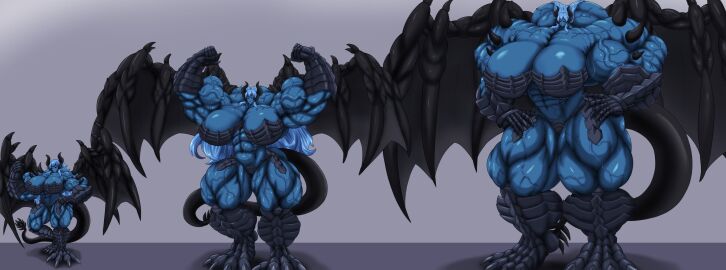 abs blue_skin dragon_girl female growth growth_sequence hazel_iic hyper_muscles muscle_growth muscles muscular muscular_female
