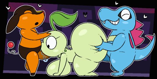 ambiguous_penetration animated animated_gif anthro ass balls bent_over big_balls big_breasts big_butt big_penis blue_body breasts chikorita closed_eyes duplicate fellatio female female_penetrated generation_2_pokemon generation_5_pokemon genitals gif green_body group hand_on_butt hand_on_head heart_symbol hi_res huge_breasts huge_butt huge_thighs kneeling loop luanctoons male male/female male_penetrating male_penetrating_female multicolored_body nintendo nude open_mouth oral orange_body penetration penile penis pokemon pokemon_(species) sex smile spitroast tepig thick_thighs totodile trio two_tone_body