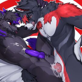 absurd_res anal anal_sex angiewolf animal_genitalia animal_penis anthro anthro_on_anthro anthro_penetrated anthro_penetrating anthro_penetrating_anthro anus ass athletic athletic_anthro balls bed black_body black_fur blep bodily_fluids canid canine canine_genitalia canine_penis canis claws cum cum_in_ass cum_inside cum_while_penetrated digital_drawing_(artwork) digital_media_(artwork) duo erection fangs fluffy fox from_front_position fur furniture genital_fluids genitals hair hi_res hypnosis hypnotic_eyes knot licking licking_lips licking_own_lips looking_at_another looking_pleasured lying male male/male male_penetrated male_penetrating male_penetrating_male mammal mind_control nude on_back on_bed penetration penile penile_penetration penis penis_in_ass sex sheath smile standing teeth tongue tongue_out wolf