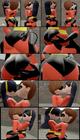 2girls 3d ass big_ass elastigirl female female_only helen_parr kissing multiple_females multiple_girls skulltronprime969 the_incredibles violet_parr yuri