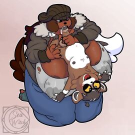 absurd_res animated anthro big_breasts breasts canid canine duo fellatio female frame_by_frame hi_res male male/female mammal oral overweight penile penis seawitch sex