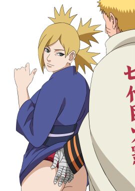 1boy 1girls ass ass_grab before_sex big_ass big_breasts boruto:_naruto_next_generations breasts cape cheating cheating_husband cheating_wife clothing female from_behind g-string jacket kimono kimono_lift long_hair looking_at_another looking_at_partner looking_back male male/female milf naruto naruto_(series) ninrubio panties plain_background short_hair simple_background standing stealth_ass_grab temari text thong touching_ass underwear uzumaki_naruto voluptuous white_background