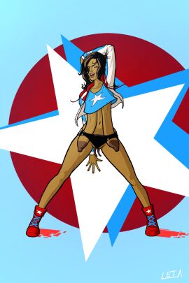 1girls, america chavez, areola, areolae, breasts, brown hair, brown skin, c...