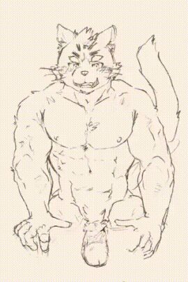 abs animated anthro bara blush demon domestic_cat felid feline felis foreskin genitals lifewonders low_res male male_only mammal muscular muscular_arms nipples penetration penis retracted_foreskin sitri solo tokyo_afterschool_summoners uncircumcised yaoi yunu38