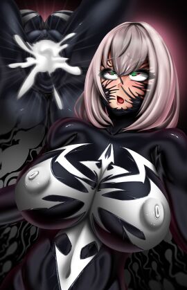 female hololive hololive_fantasy hololive_japan living_clothes marvel marvel_comics rikatsuky she-venom shirogane_noel symbiote virtual_youtuber