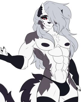 1boy abs adorable ambush_(trap) ambush_loona big_muscles bulge cassielink cute eyeliner femboy feminine feminine_male furry gay genderswap genderswap_(ftm) grey_body grey_fur grey_hair hair_covering_eye happy helluva_boss james_andromeda long_hair loona_(helluva_boss) male male_focus male_loona male_only muscles muscular muscular_male pecs pectorals penis penis_bulge rule_63 shirtless smile smiling solo solo_male stretching strong thong topless topless_male trap white_background white_body white_fur wolf wolf_boy yaoi