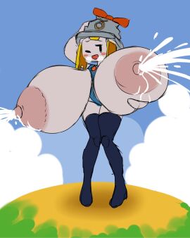 1girls alternate_body_type alternate_breast_size anthro blush breasts connie_(mario) female huge_breasts lactation looking_at_viewer mario_(series) mario_and_luigi:_brothership mario_and_luigi_(series) metachoke milk mob_face motion_lines nintendo plug socket solo solo_female