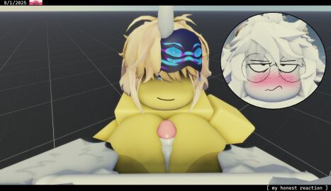 1boy 1girls 3d anthro anthro_on_anthro baronaces baseplate blush breasts dated female freckles freckles_on_face goat_boy goat_horns hair_covering_eyes horn horns male narwhal narwhal_girl paizuri penis pov request roblox roblox_avatar roblox_studio robloxian self_upload smug_face tagme white_hair yellow_body yellow_hair