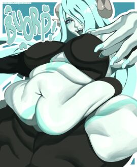 belly belly_fat belly_fetish belly_focus belly_overhang bifurcated_gunt big_belly burping deep_navel demon_girl demon_horns fat fat_belly fat_female fat_fetish fat_rolls fat_thighs female female_focus female_only guilty_gear guilty_gear_strive hair_over_one_eye kafekafei morbidly_obese_female obese overweight_female